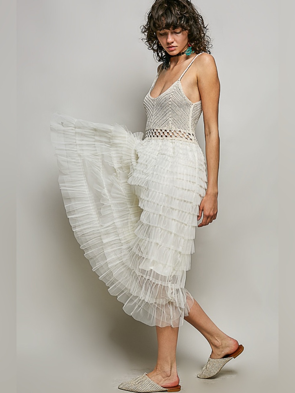 #132 New! Pol Gorgeous Ruffled Crochet Dress
